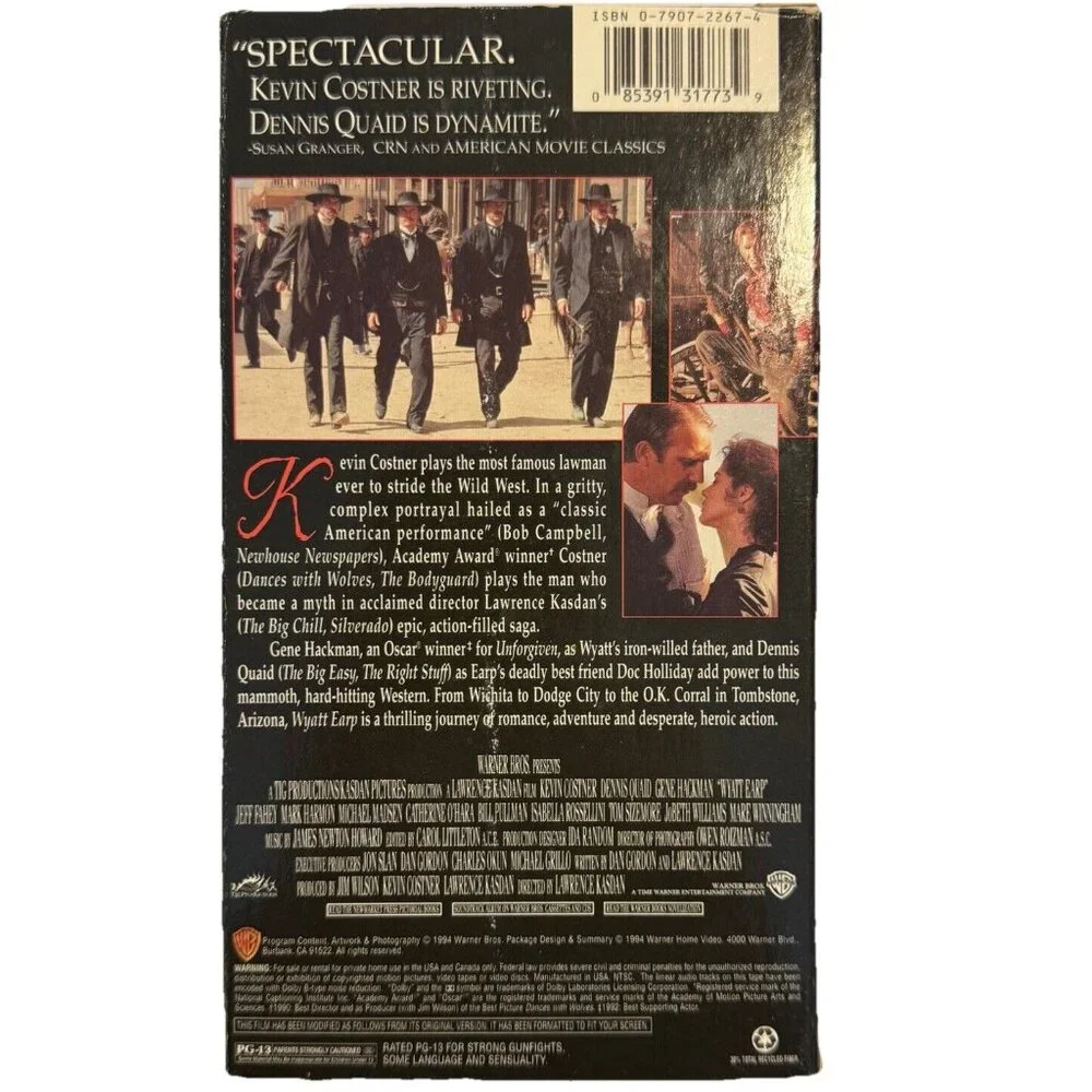 Wyatt Earp (VHS, 1994) 2‑Tape Set – Kevin Costner, Dennis Quaid – Very Good